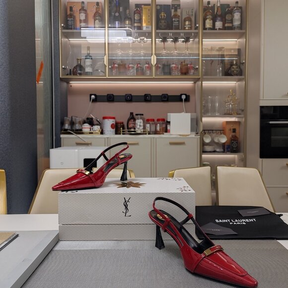 YSL Red Suede Pointed-Toe Pumps - Picture 2 of 9